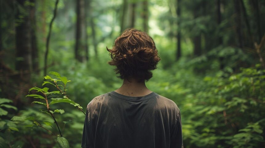 Person at Crossroads in Forest - Symbolizing Law of Cause and Effect Choices