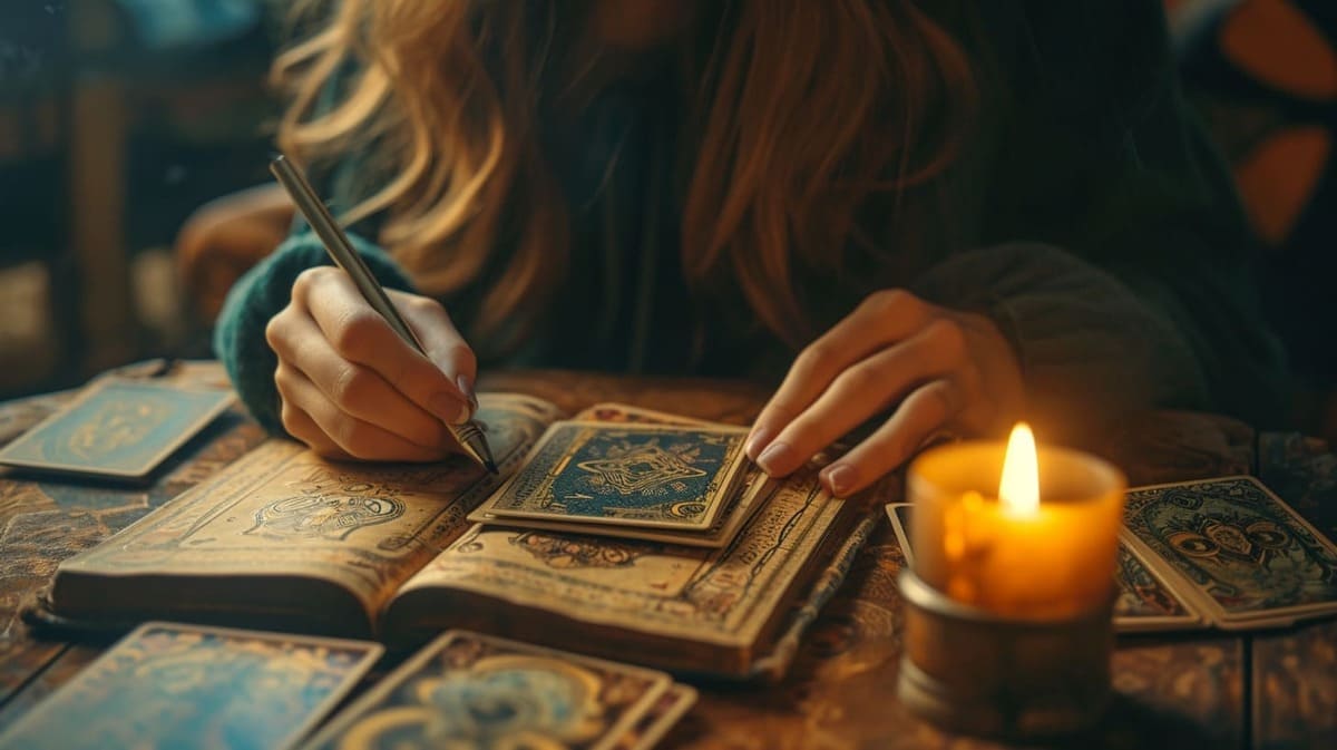 bierglas A close up of a person writing in a journal with tarot 742dbc38 0adb 4b24 a84f cf87fd39a533 How to manifest using water
