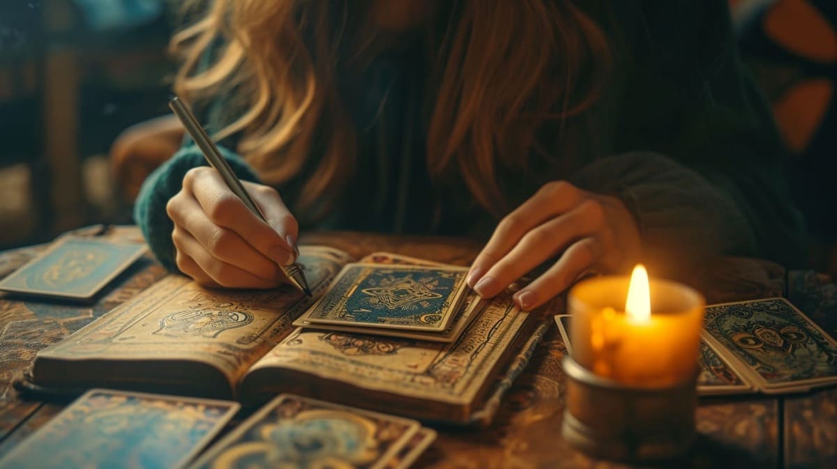 bierglas A close up of a person writing in a journal with tarot 742dbc38 0adb 4b24 a84f cf87fd39a533 How to manifest something by writing it down