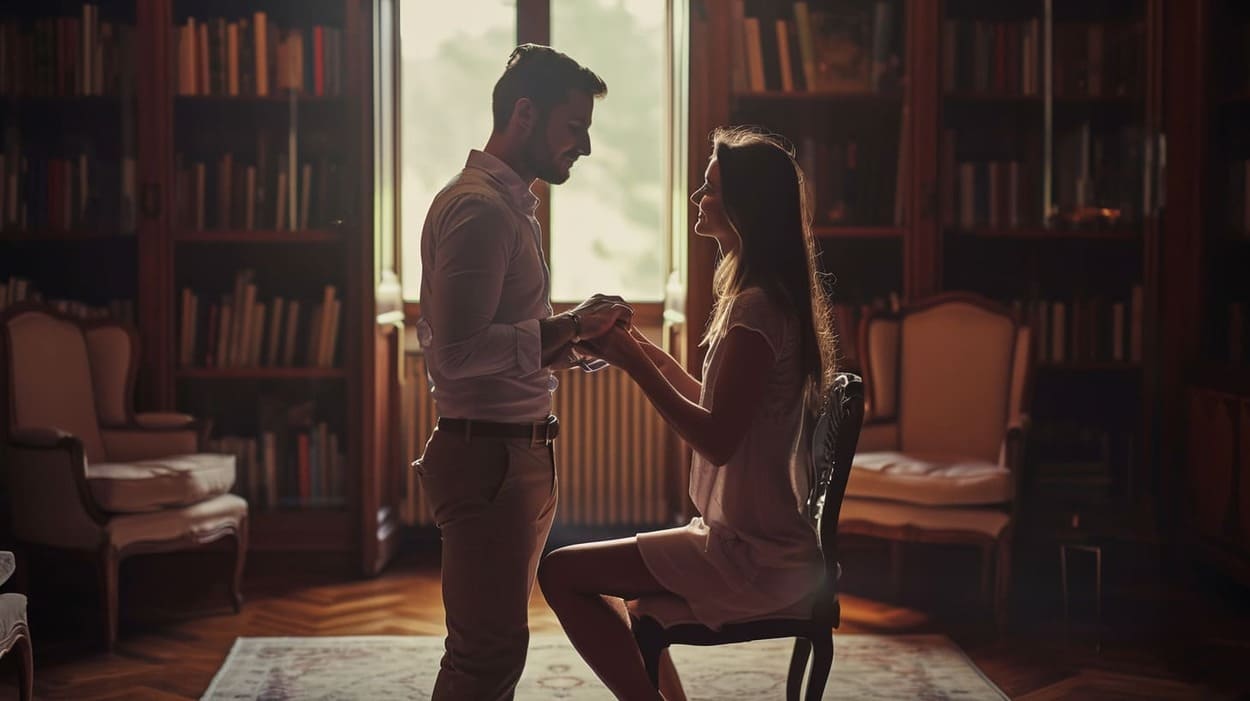 bierglas a man proposing a woman e04cb4db bea6 49b3 815e 1310afe87620 How to manifest engagement