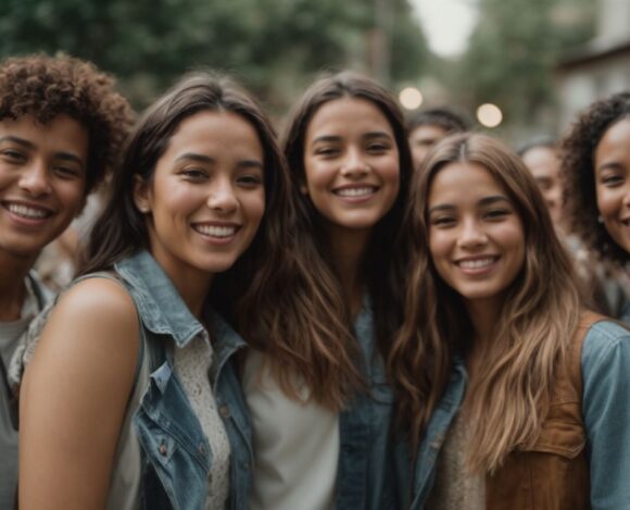 Group of happy young friends smiling outdoors