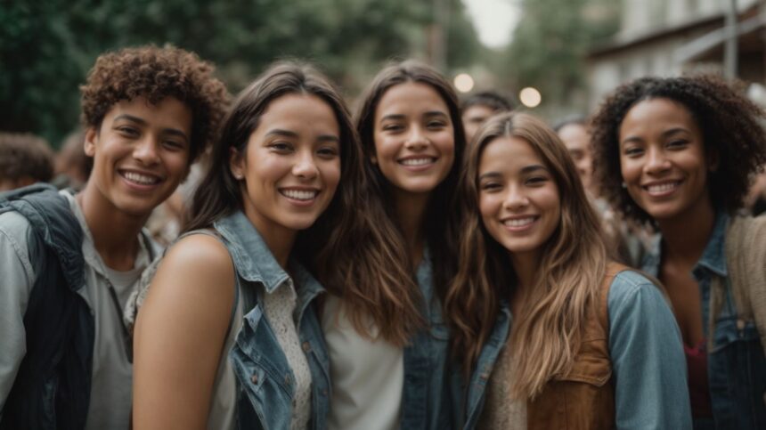 Group of happy young friends smiling outdoors